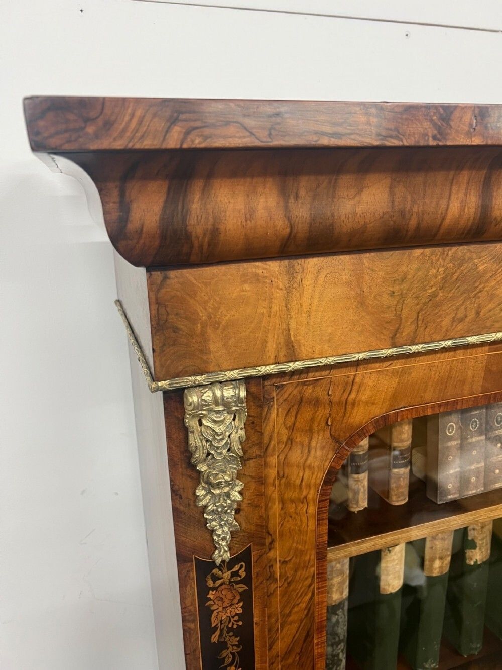 Superb Victorian Walnut & Marquetry Inlaid Bookcase photo vintage