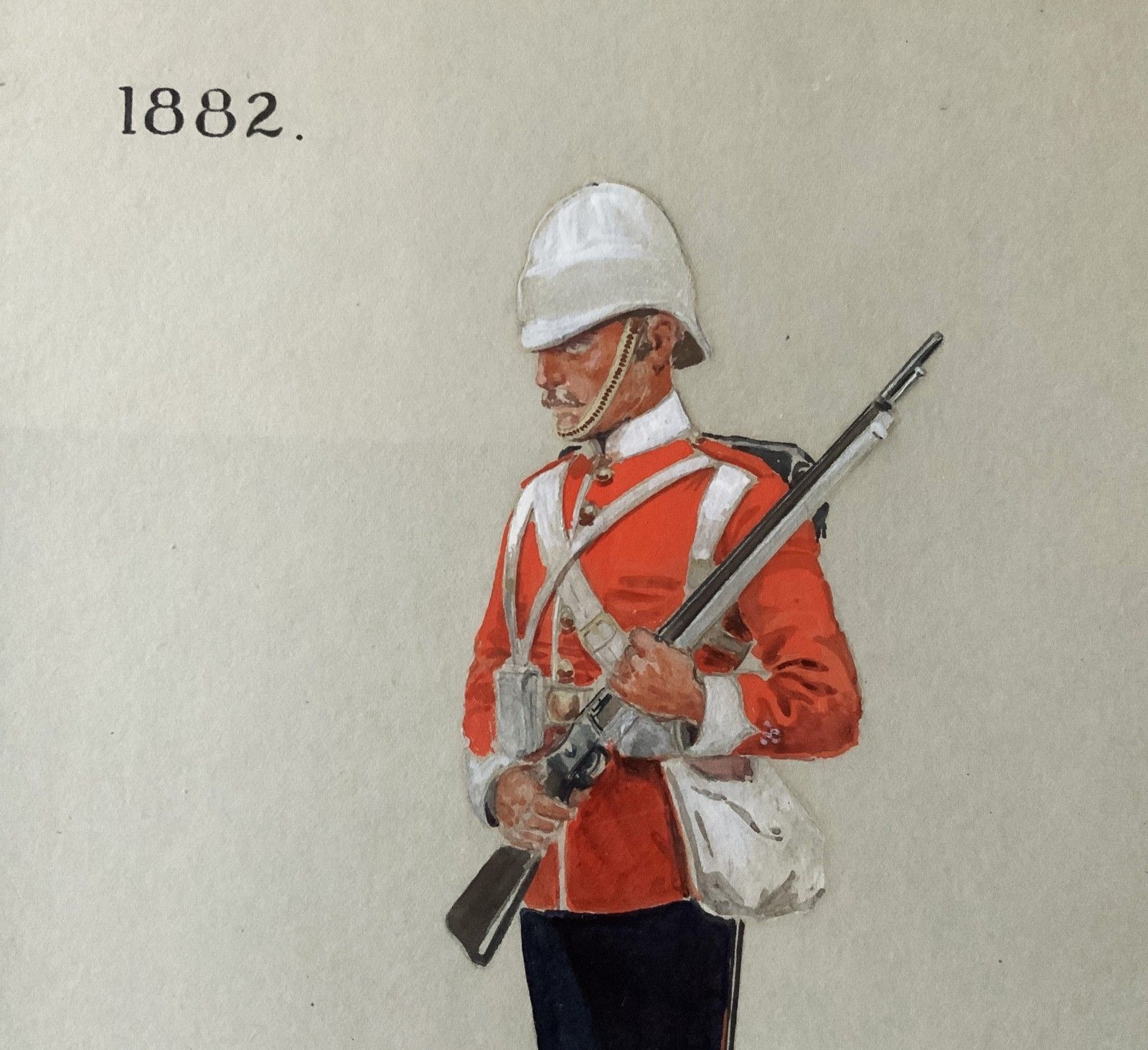 Military Watercolour Portrait Painting 1882 British Soldier (1 Of 6) photo for sale