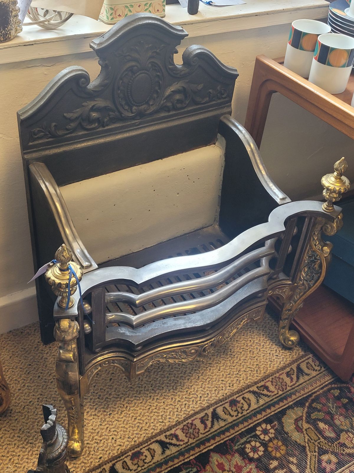 Queen Anne Style Victorian C. 1880 Brass, Cast Iron And Steel Freestanding Fire Basket photo vinterior