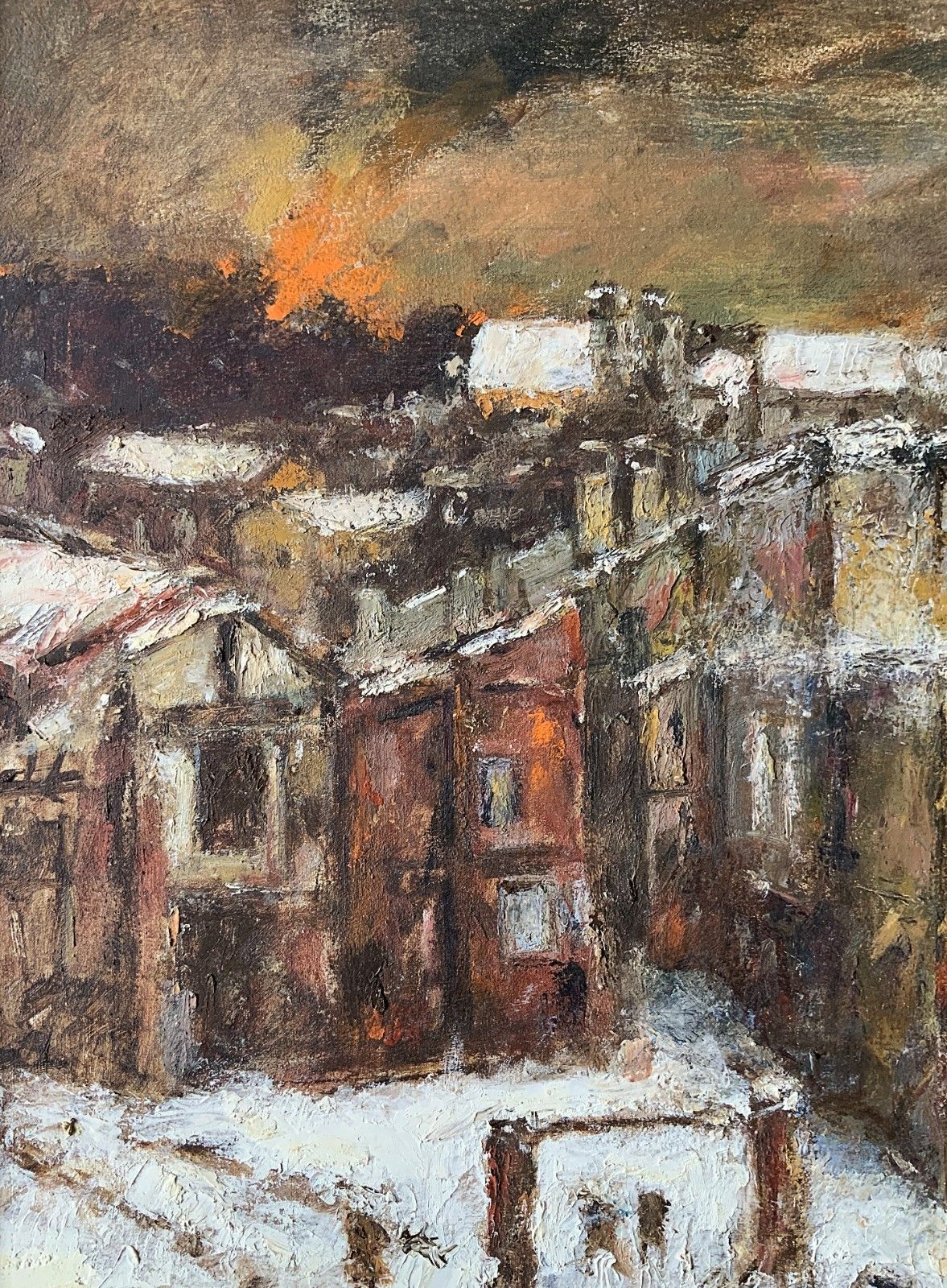 photo furniture Winter Snow Capped Cityscape Oil Painting By Ronald Olley (British, 1923 2017)