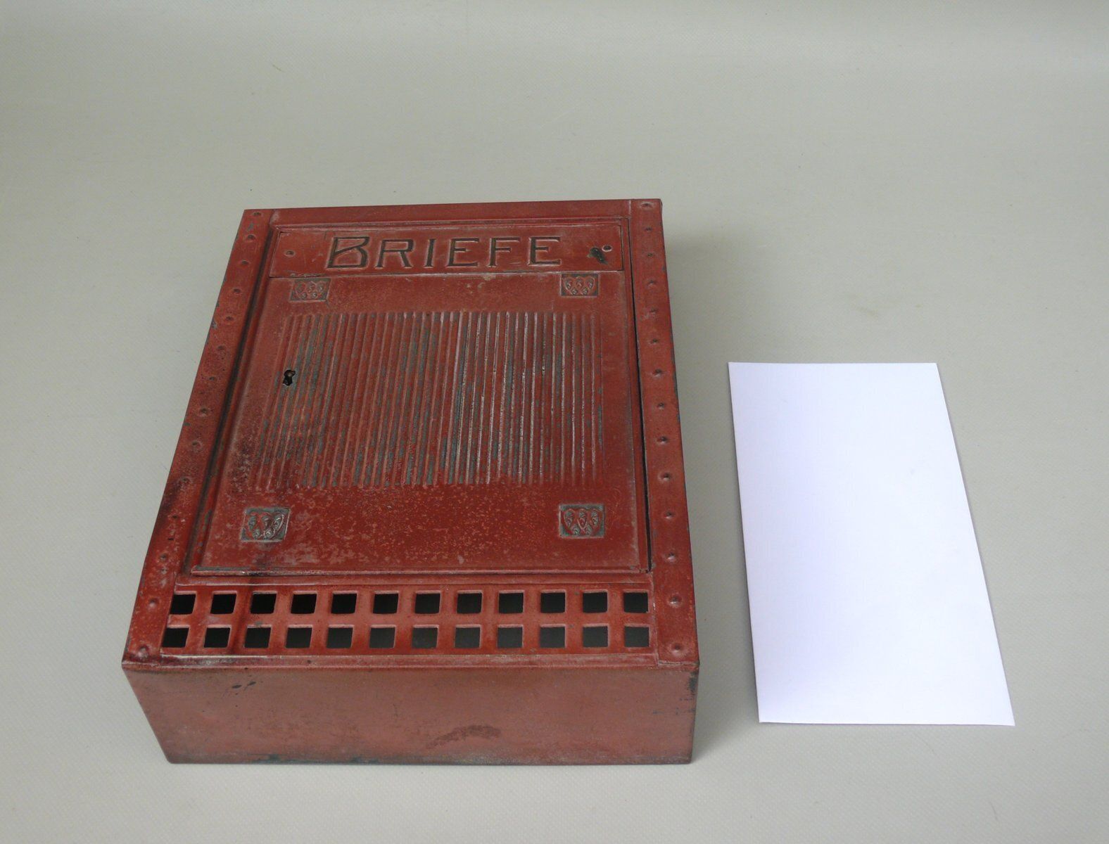 Art Nouveau German Mailbox With Key In Painted Metal, 1890s photo vintage