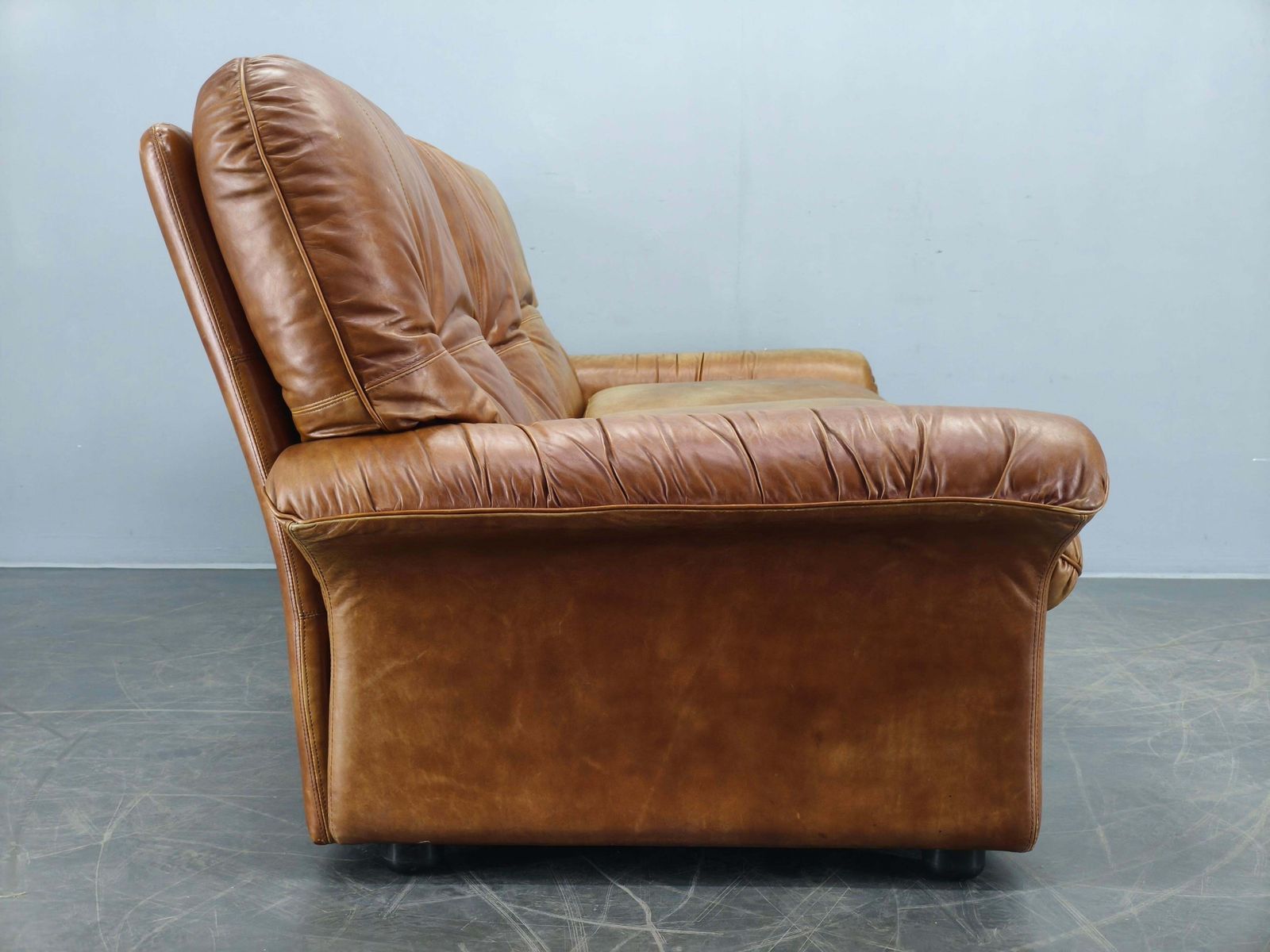 Jaren 1970 Arcon Italia Cognac Buffalo Leren Driezitsbank photo buy