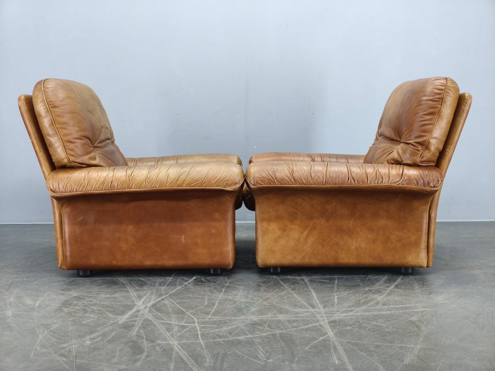 Paar Arcon Italia Cognac Buffalo Leren Lounge Fauteuils photo vinterior