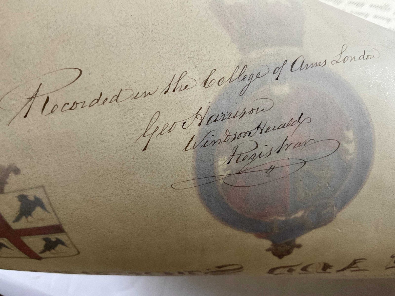 photo buy Spectacular 1873 Victorian Grant Of Arms Vellum Scroll – Hand Illuminated With Two Cased Wax Seals