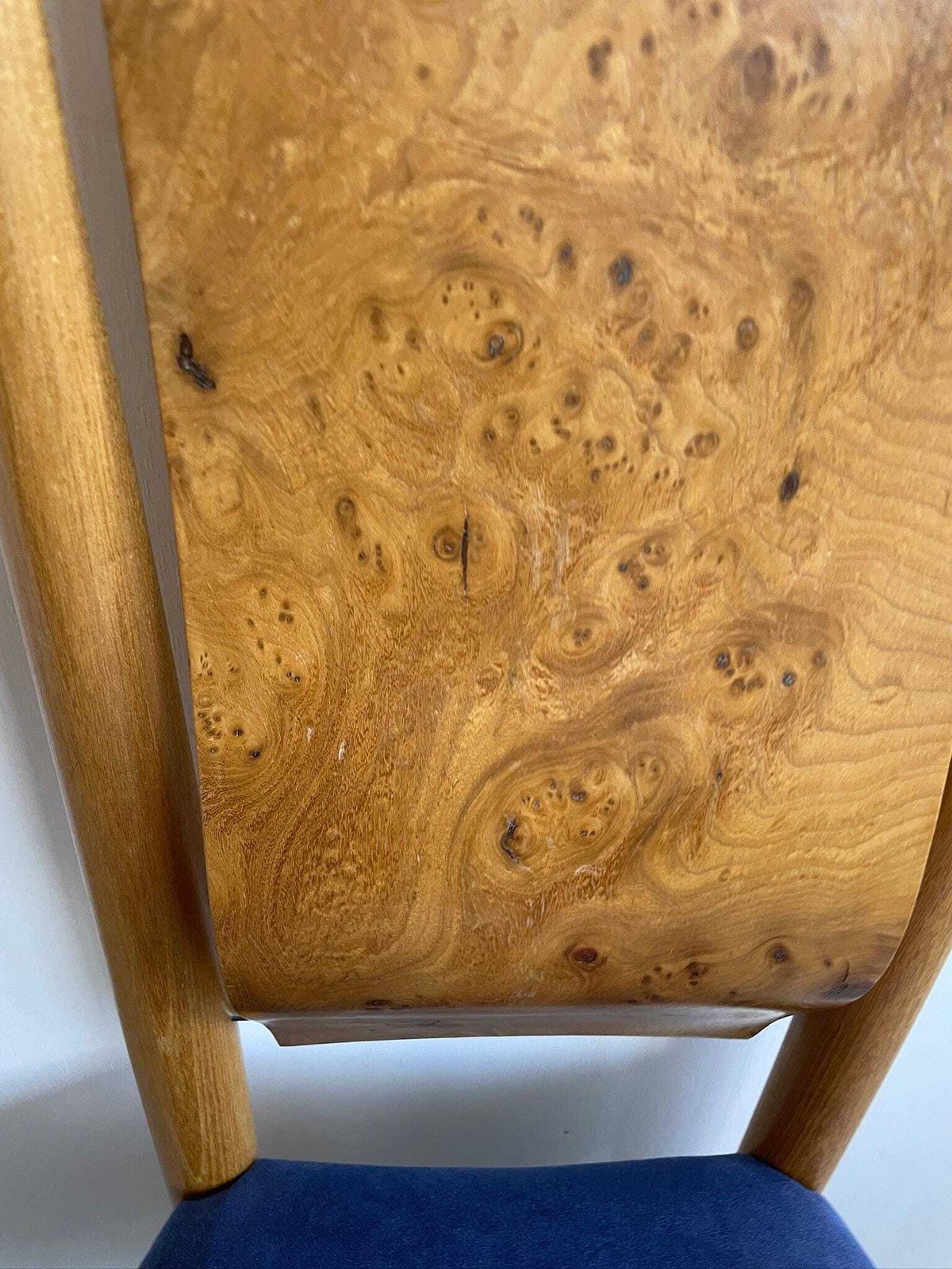 Skylon Accent Chair By Toby Winteringham Blue Seat And Elm Burr Detail photo Furniture