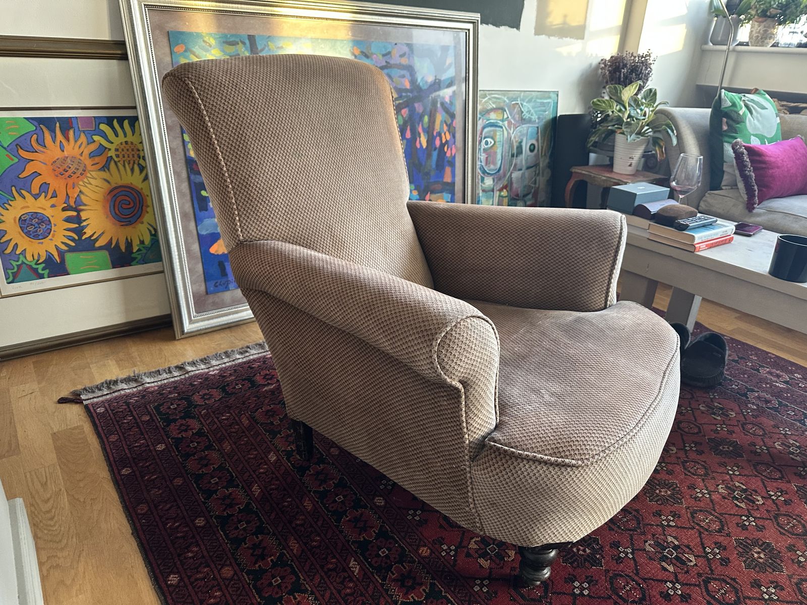 Mid Century Howard Style Country House Armchair With Turned Legs And Scrolled Arms photo Furniture