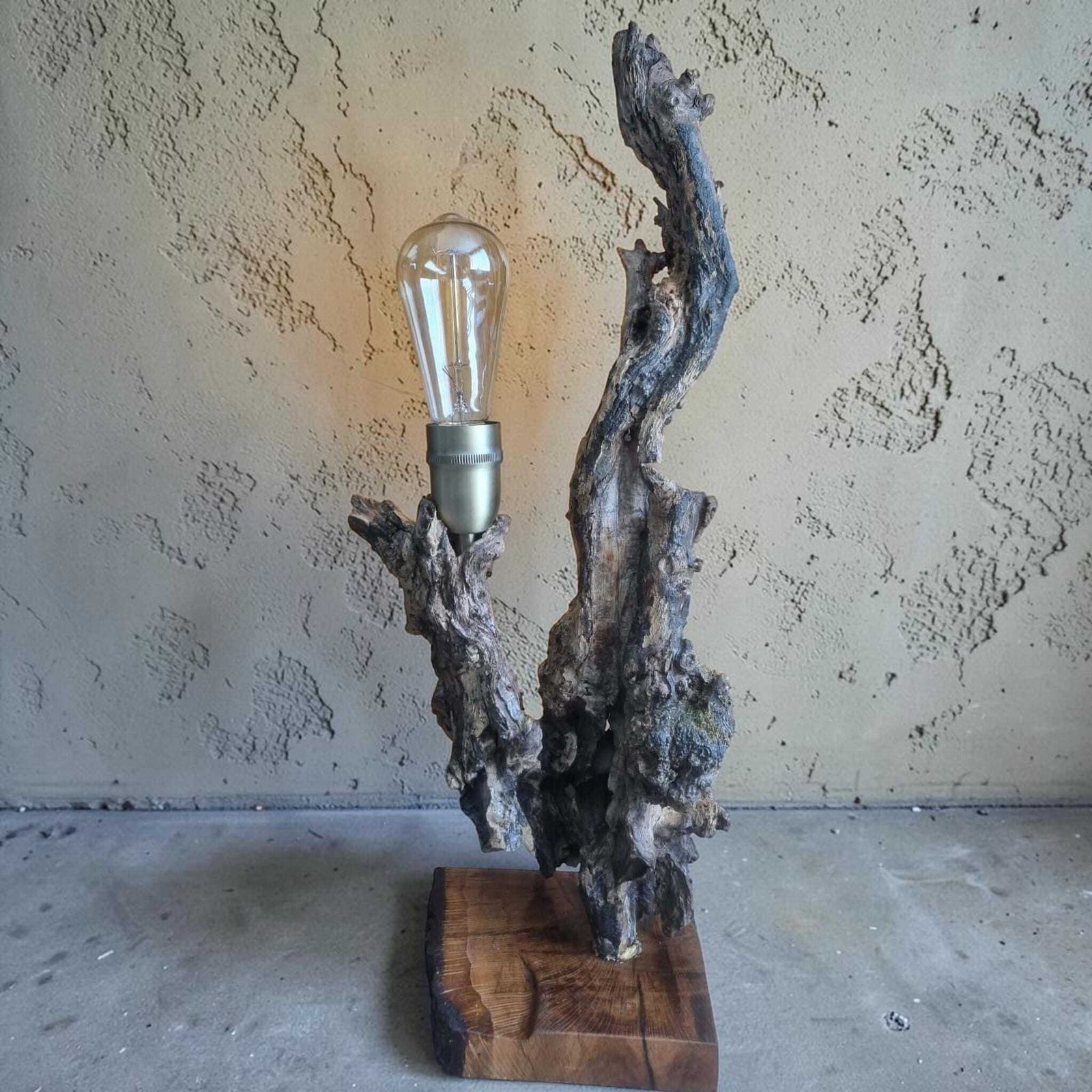Handmade Elderberry Wood Lamp – One Of A Kind Sculptural Table Light – Rustic Wabi Sabi Decor