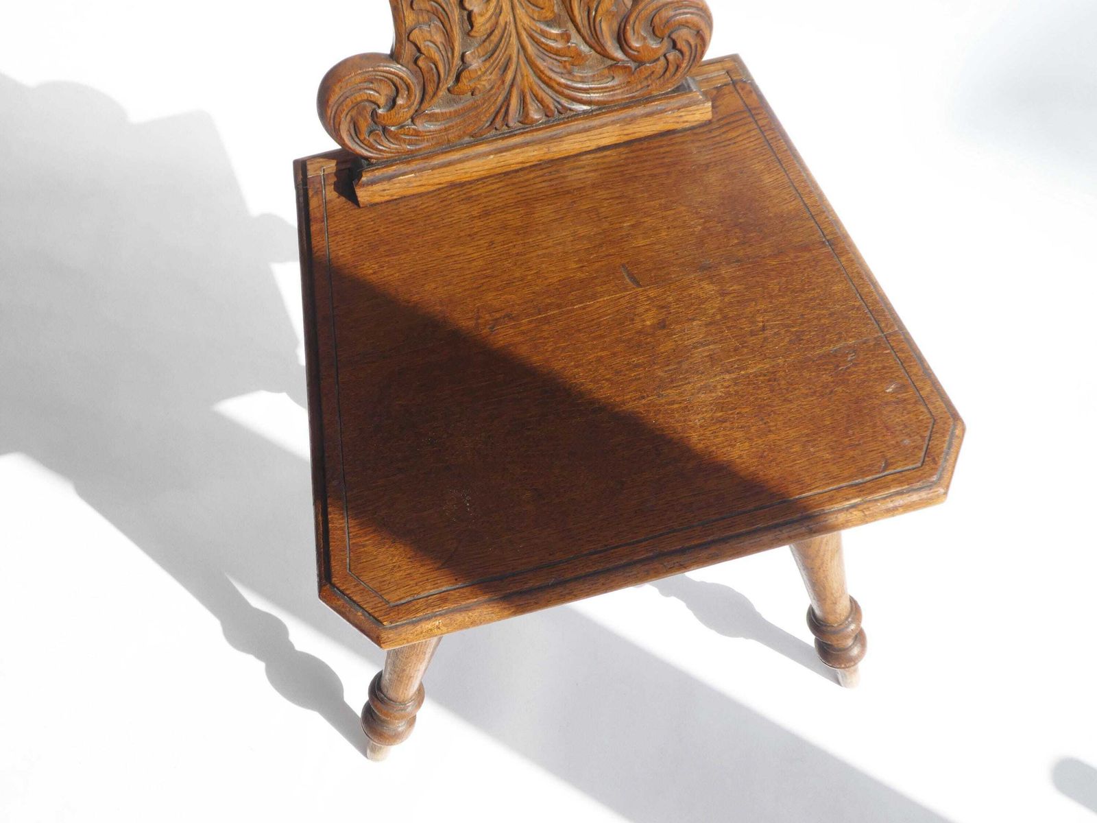 Antique Alpine Oak Folk Art Chair With Carved Face Mask, Brutalist Escabelle Wooden Chair photo Furniture