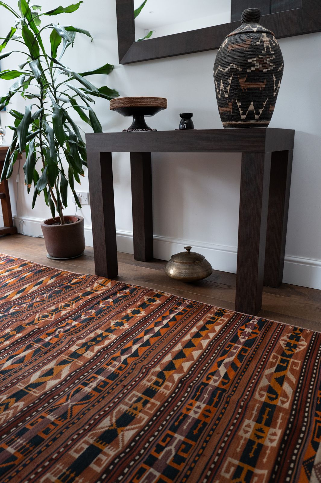 Vintage Handwoven Kilim Rug – Geometric Tribal Stripe Design photo for sale