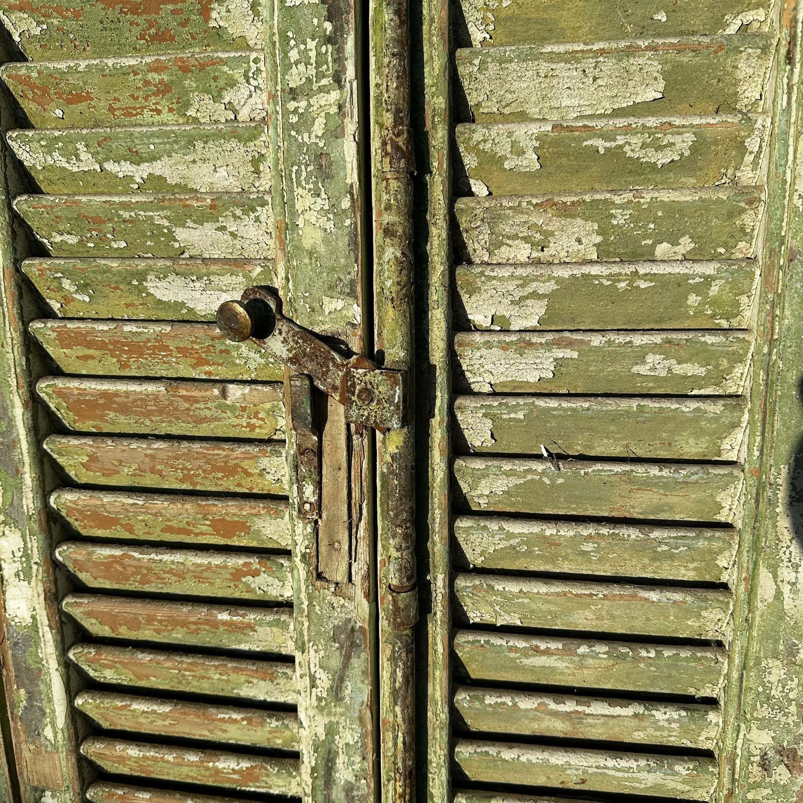 Tall Antique French Louvre Shutters — Original Green Chippy Paint | 174cm photo furniture