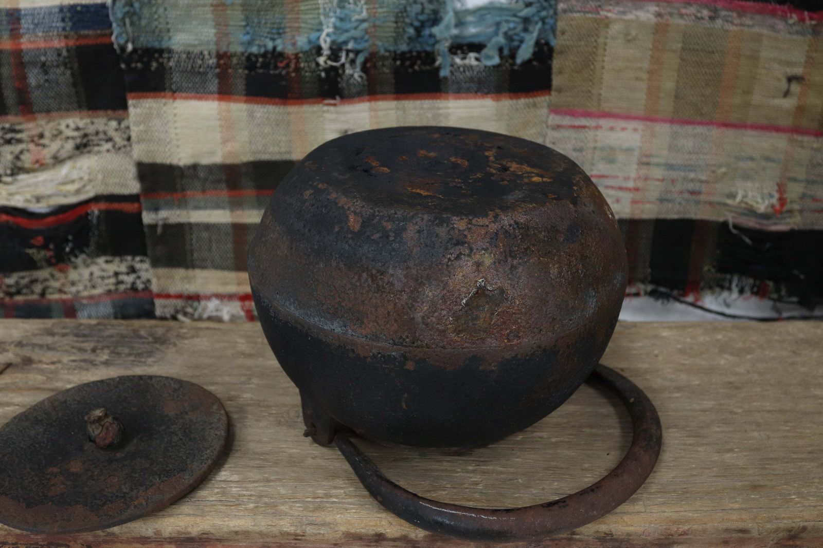 photo for sale Early Showa Period Japanese Chagama Kettle With Bamboo Illustrations