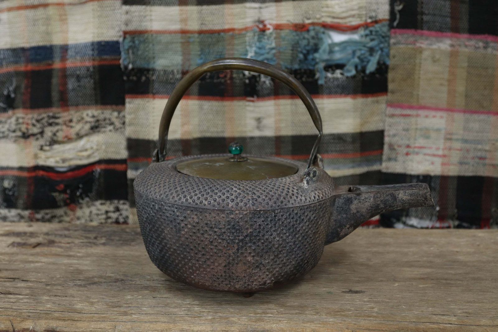 Late Meiji Period Japanese Iron Choshi Sake Kettle With Glass Bead photo furniture