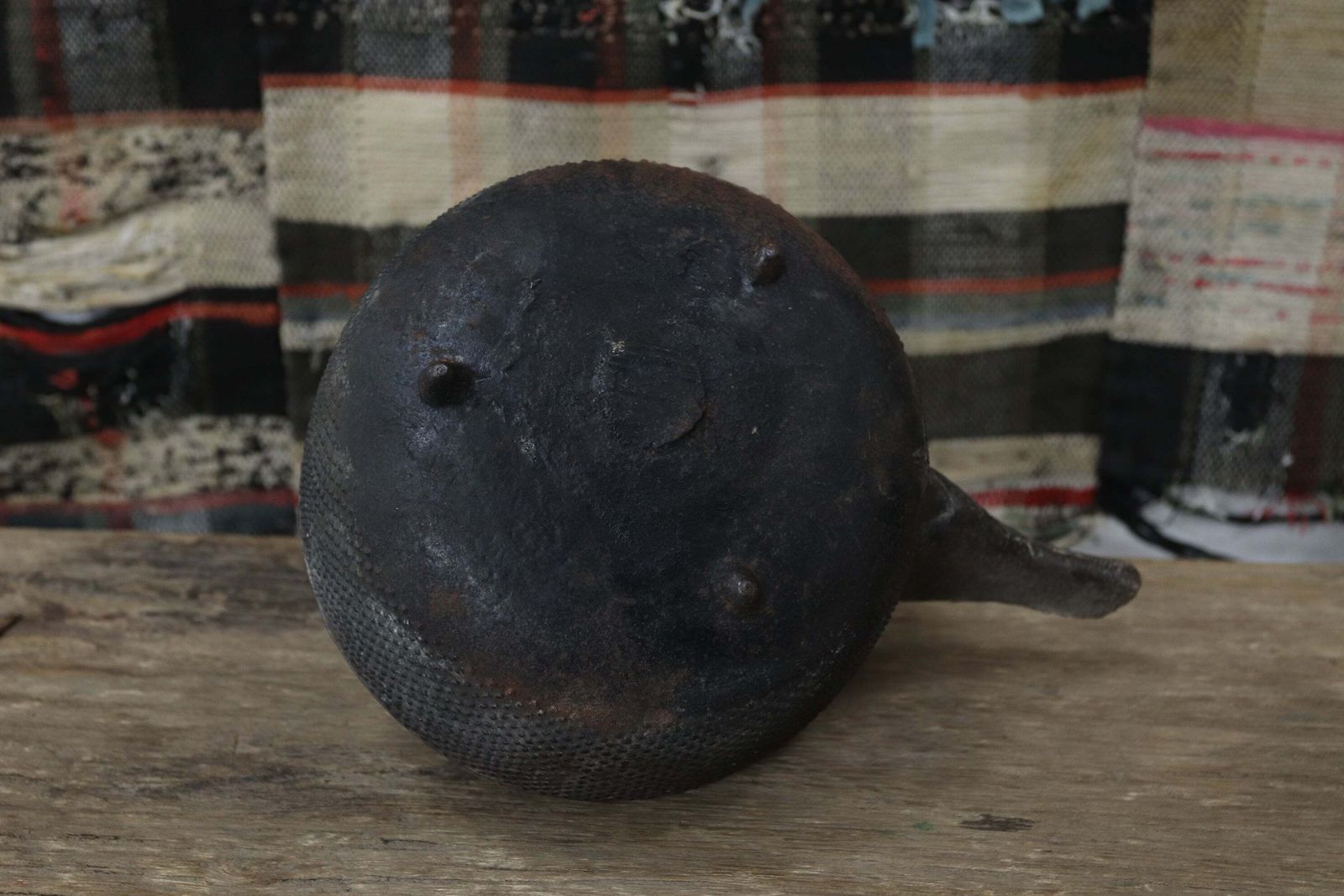 Late Meiji Period Japanese Iron Choshi Sake Kettle With Glass Bead photo vintage