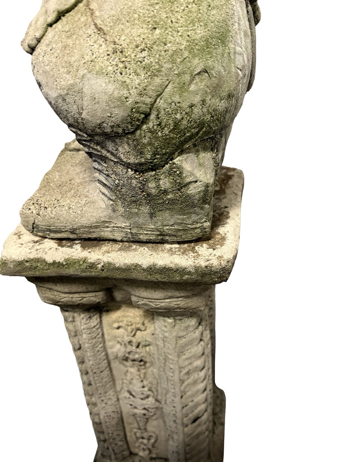 Weathered Antique Stone Statue Semi Naked Lady On Pedestal photo vintage