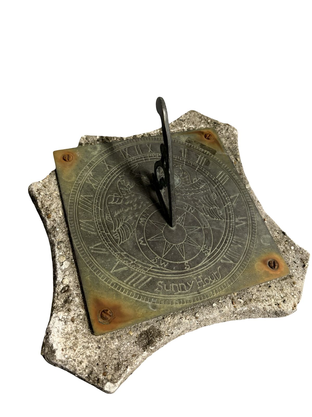 Weathered Antique Stone Garden Sundial On Putti Cherub Pedestal photo for sale