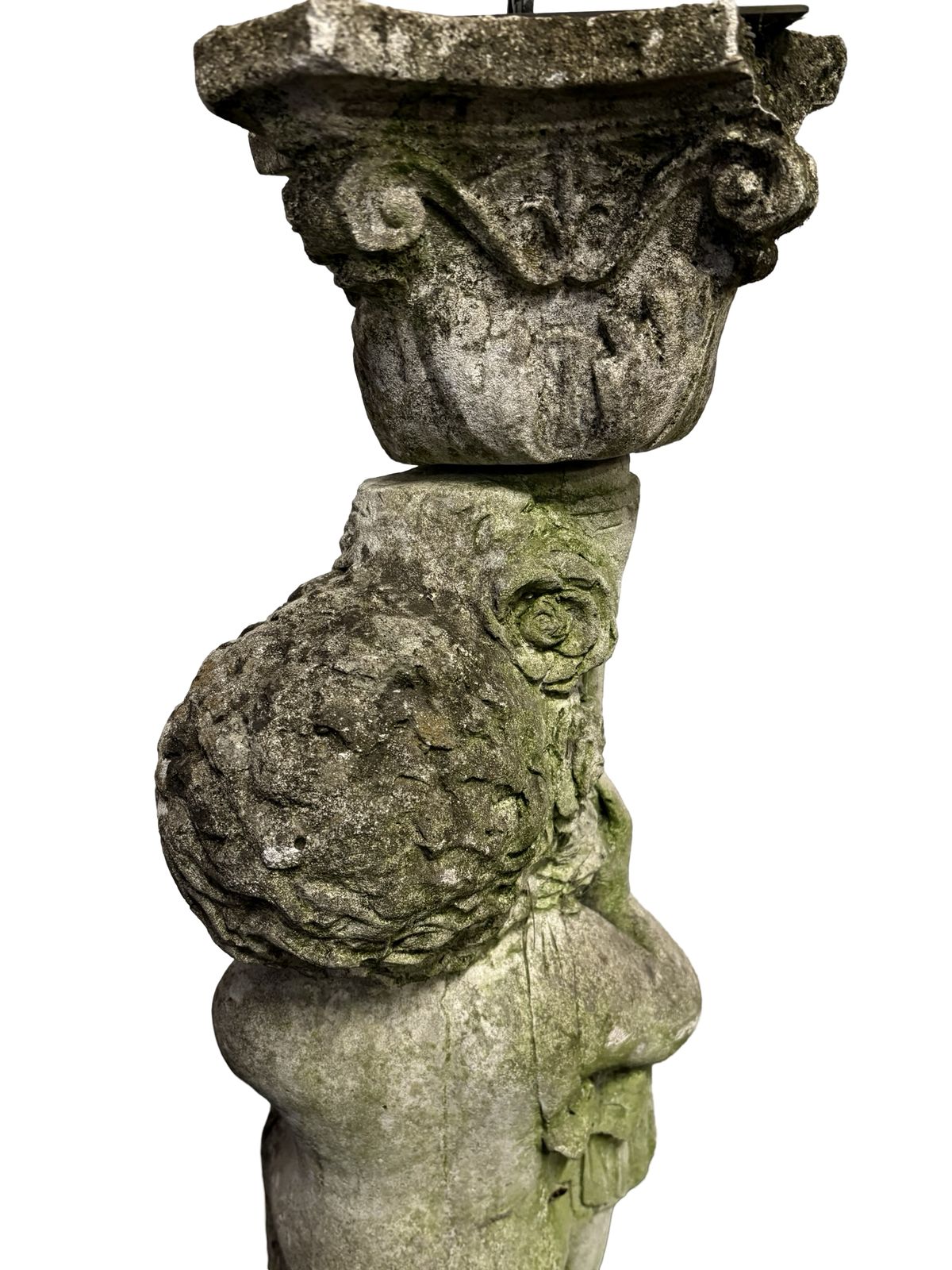 Weathered Antique Stone Garden Sundial On Putti Cherub Pedestal photo vinterior