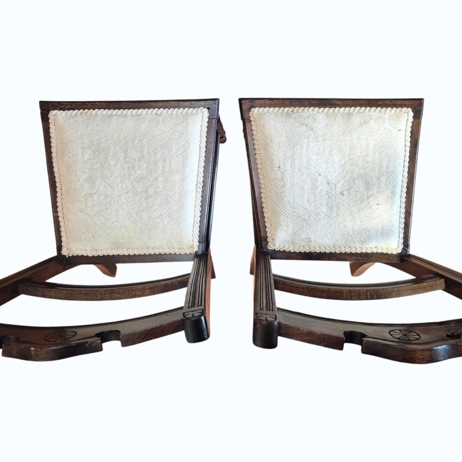 Antique Victorian Mahogany Bedroom Chairs Pair C1870 Damask Upholstered Chairs photo vintage