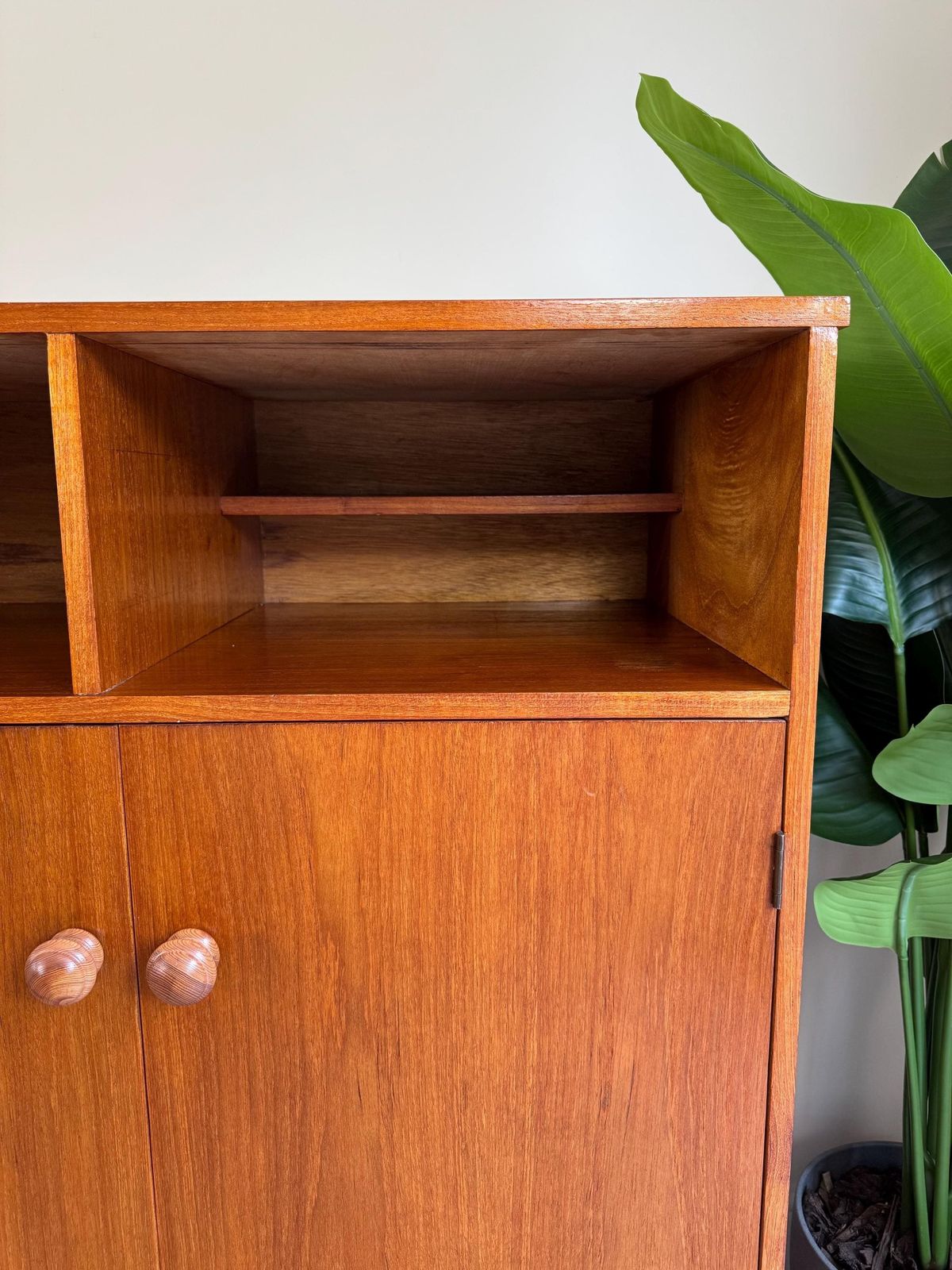 Vintage Midcentury Double Door Wooden Linen Cupboard Cabinet Haberdashery Gentlemen’s Wardrobe photo Furniture