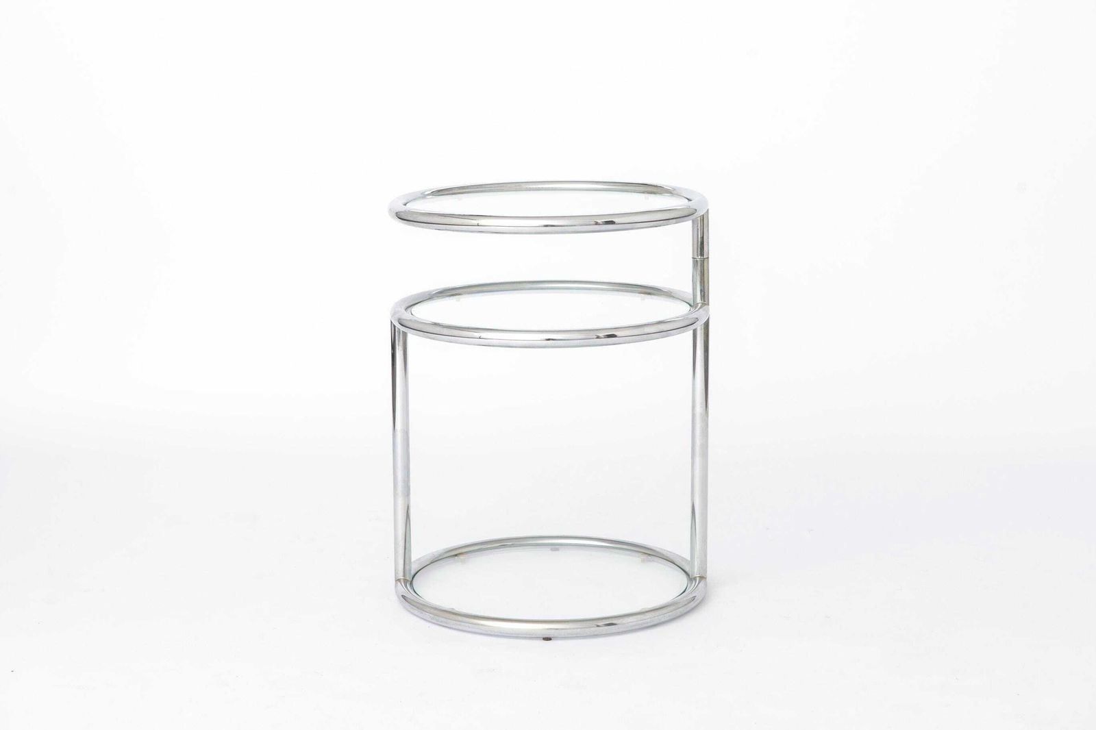 Vintage Chrome & Glass Side Table, Germany 1970s, Mid Century Modern Round End Table, Bauhaus Style Metal Coffee Table, Space Age Design