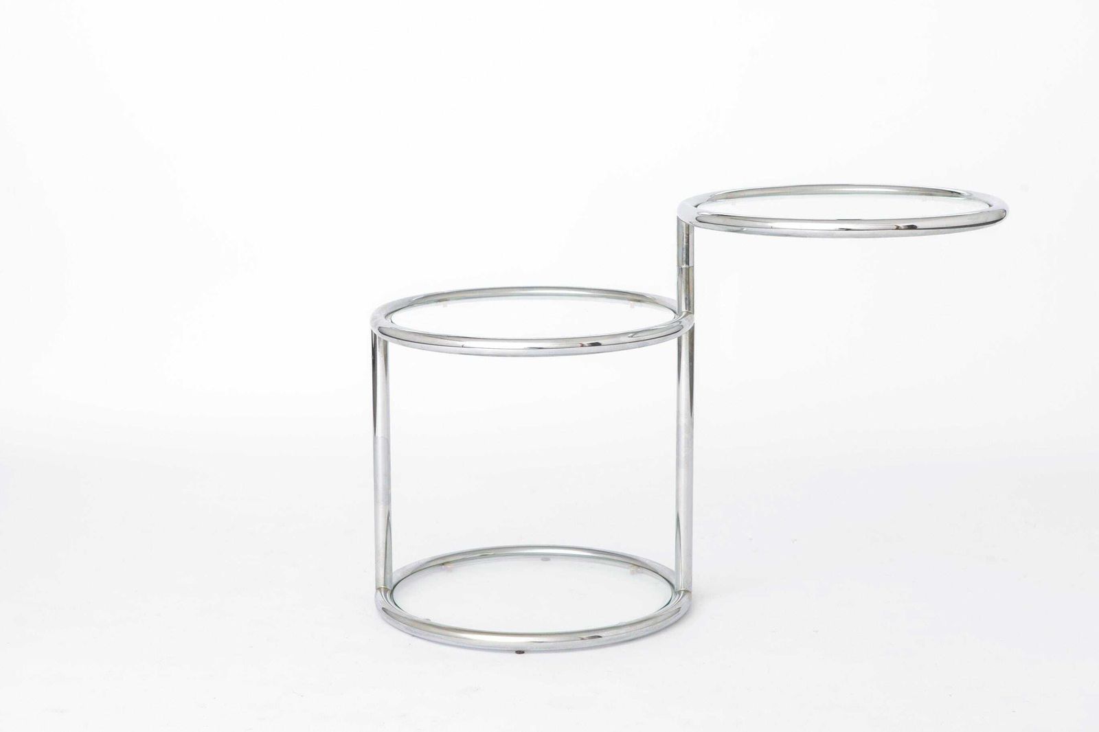 Vintage Chrome & Glass Side Table, Germany 1970s, Mid Century Modern Round End Table, Bauhaus Style Metal Coffee Table, Space Age Design photo furniture