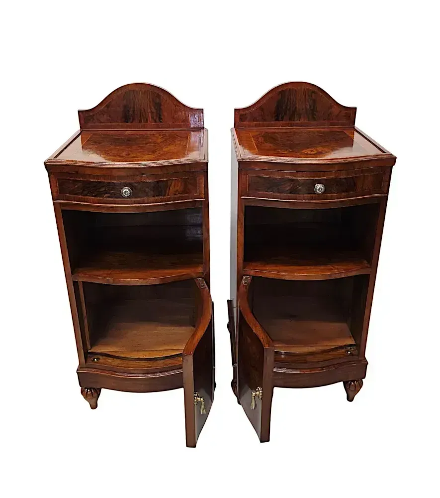 A Very Fine Pair Of Inlaid Burr Walnut 1930's Bedside Cabinets photo 2089.0