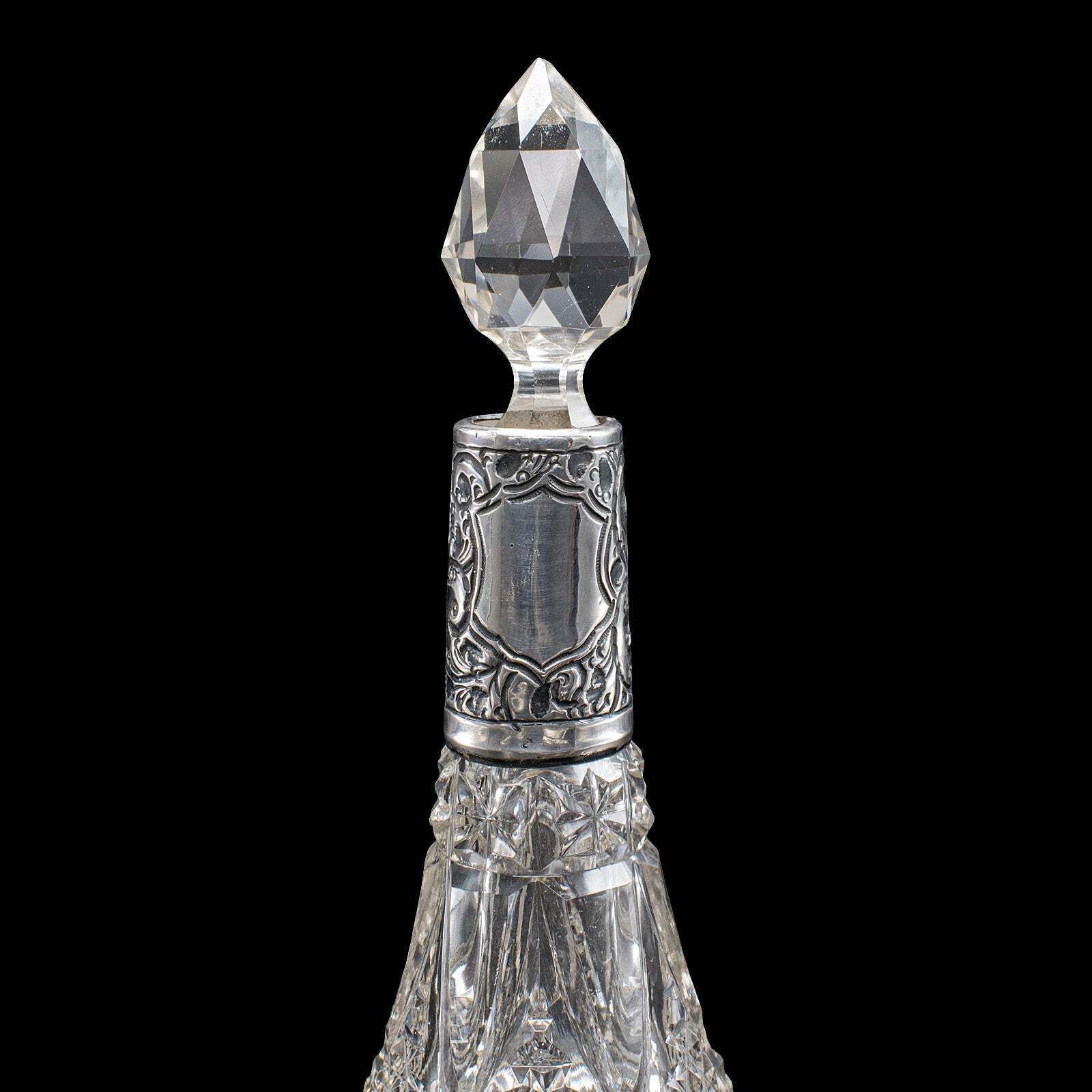 Pair Of Small Antique Scent Bottles, English, Perfume Decanter, Silver Collar photo vintage