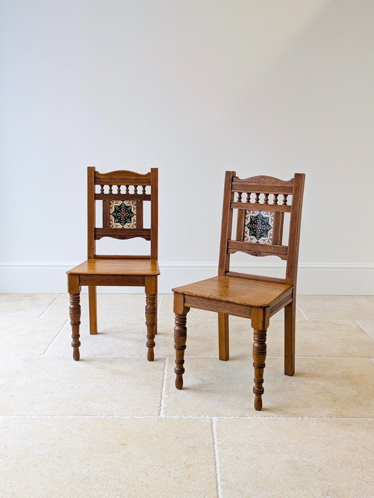 Pair Of Antique Victorian Oak Side Chairs C.1890