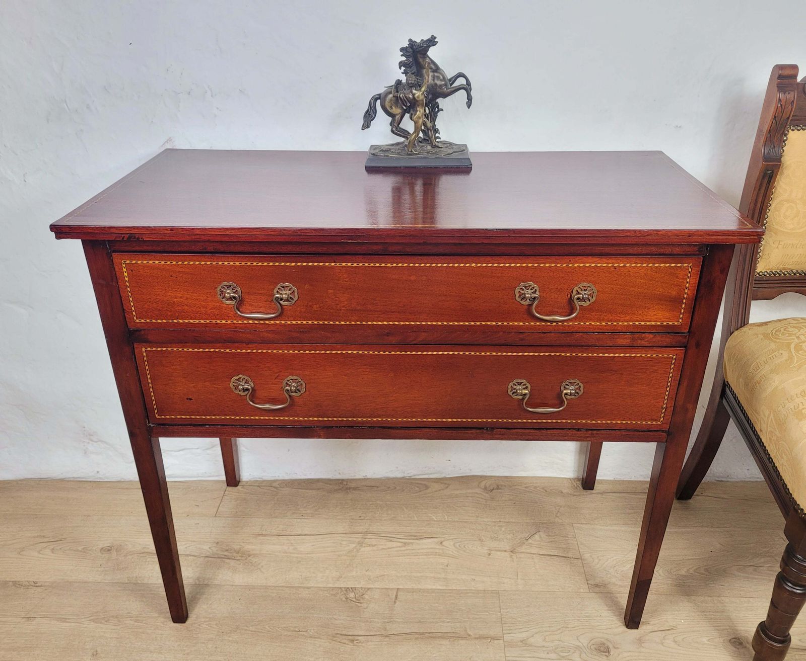 Vintage Two Drawer Chest Side Table Edwardian Style Inlaid
