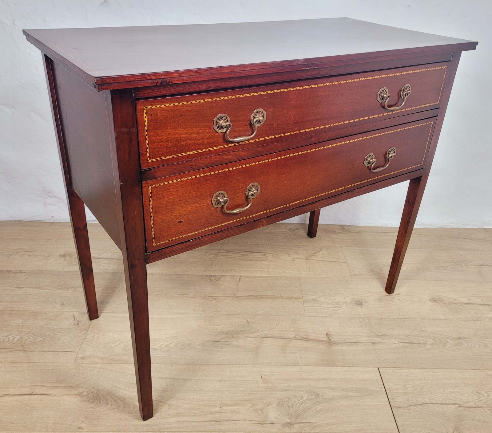 Vintage Two Drawer Chest Side Table Edwardian Style Inlaid photo for sale