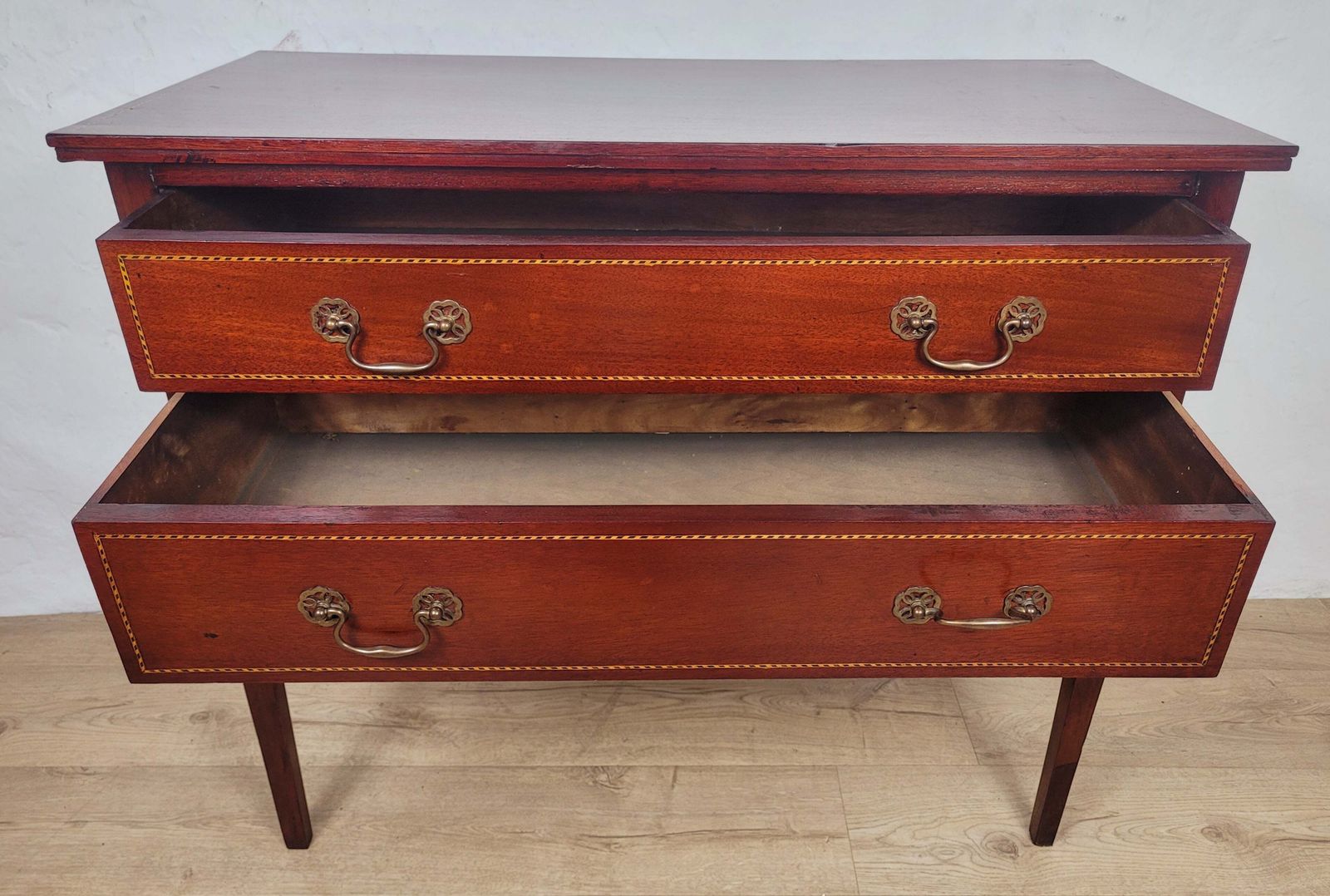Vintage Two Drawer Chest Side Table Edwardian Style Inlaid photo 420.0