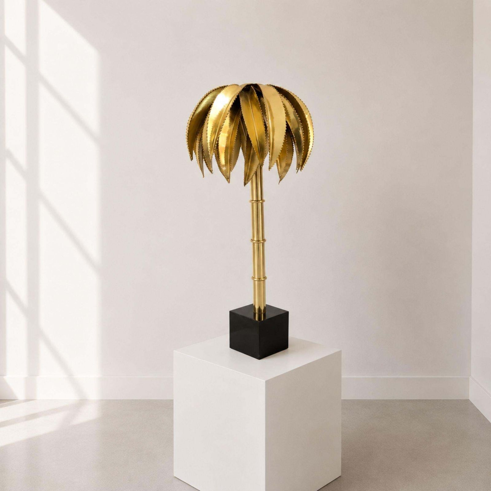 1970s French Brass Palm Tree Faux Bamboo Table Lamp In Style Of Maison Jansen photo Lighting
