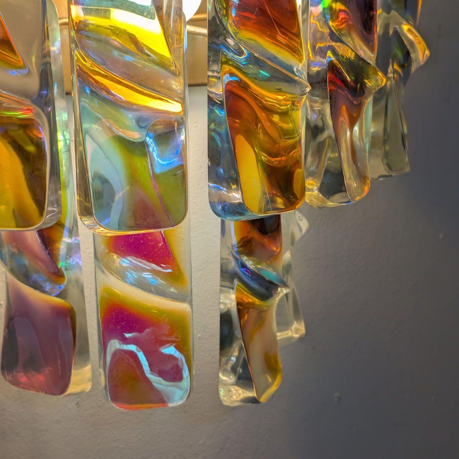 Pair Of Iridescent Wall Lights Murano Glass Sconces Vistosi Style, Italy, 1970s photo furniture
