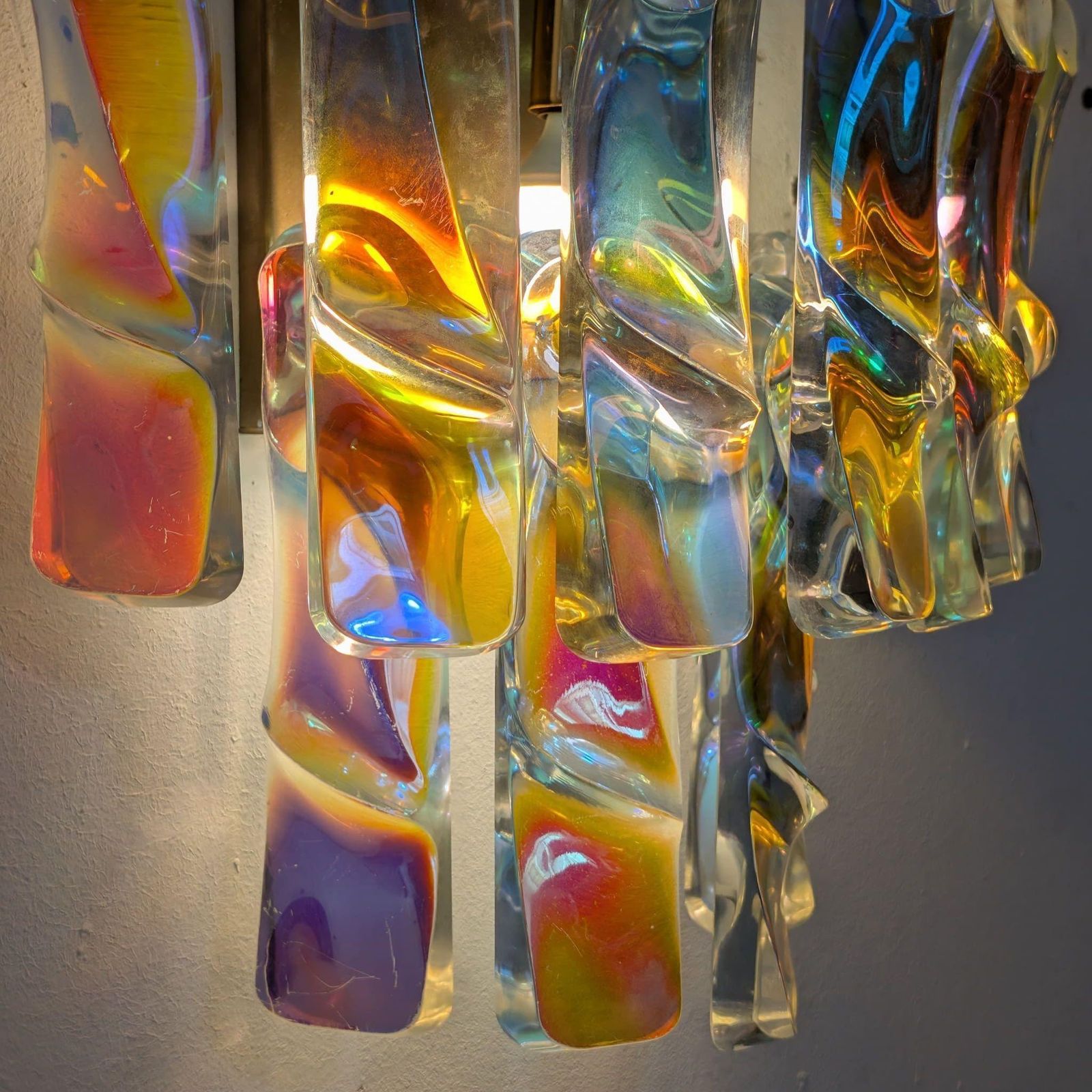 Pair Of Iridescent Wall Lights Murano Glass Sconces Vistosi Style, Italy, 1970s photo for sale