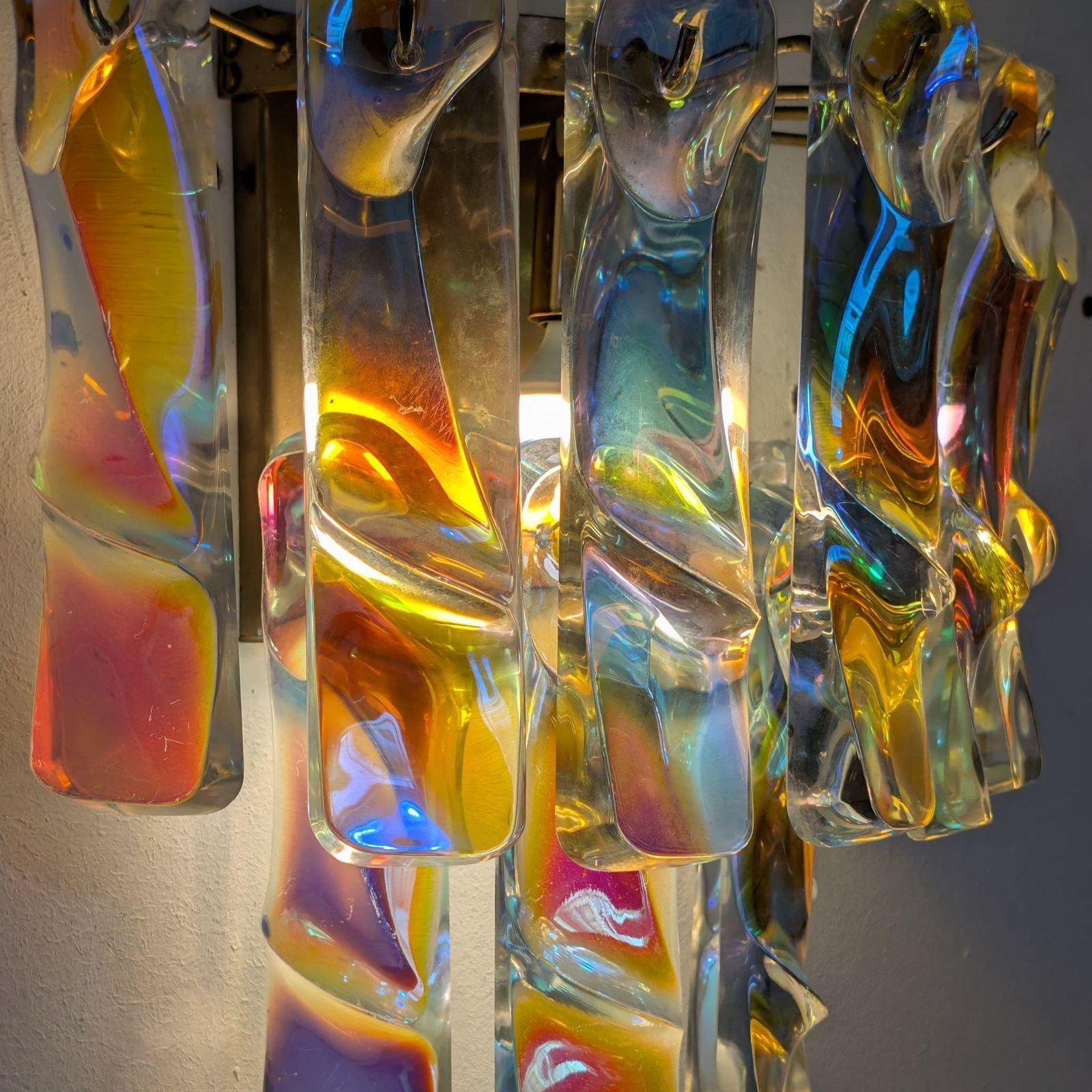 Pair Of Iridescent Wall Lights Murano Glass Sconces Vistosi Style, Italy, 1970s photo Lighting