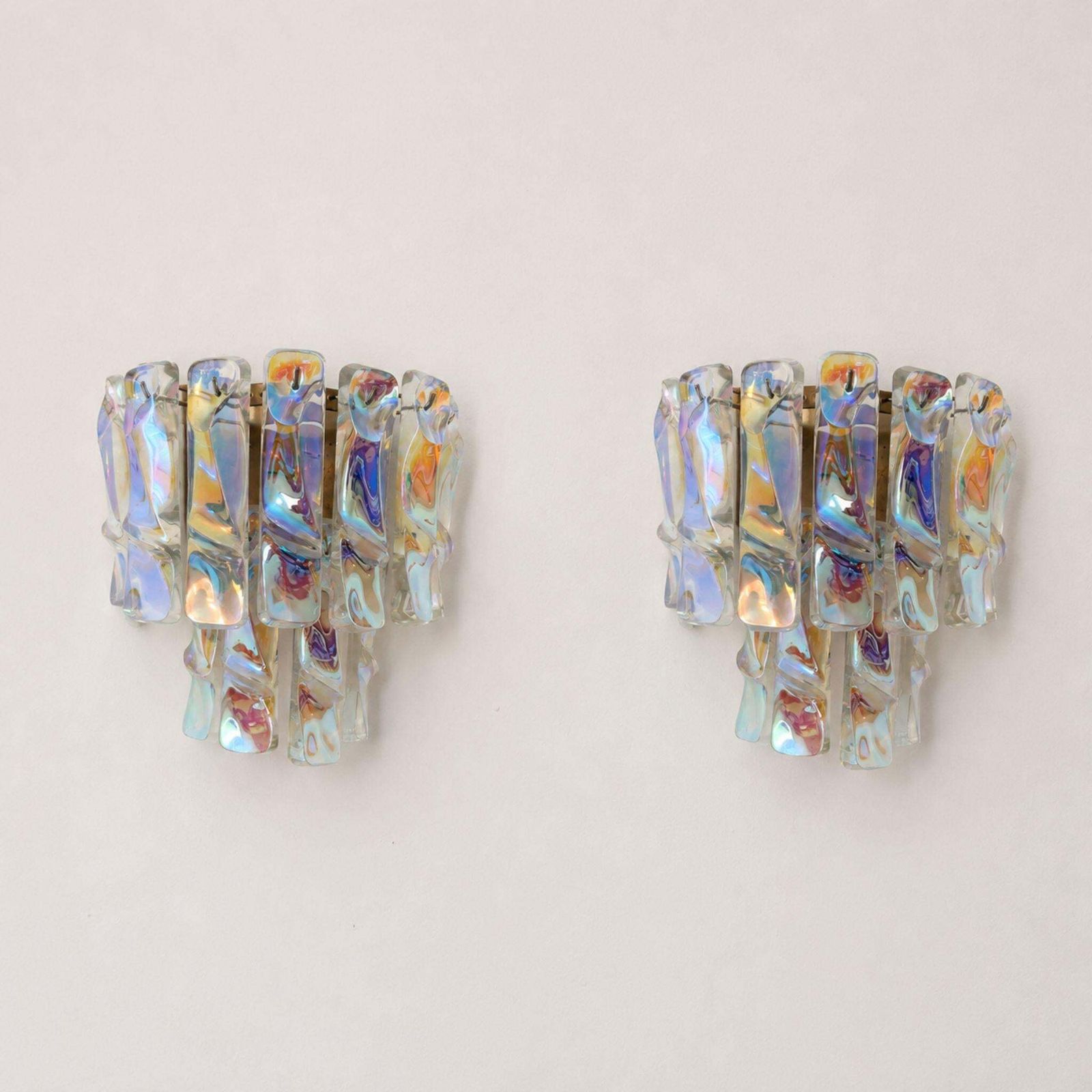Pair Of Iridescent Wall Lights Murano Glass Sconces Vistosi Style, Italy, 1970s photo vinterior