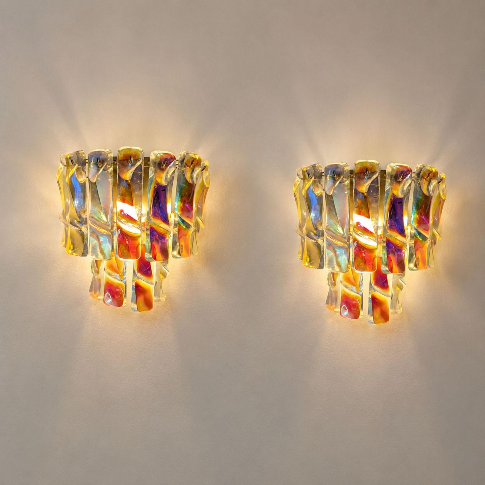 Pair Of Iridescent Wall Lights Murano Glass Sconces Vistosi Style, Italy, 1970s photo buy