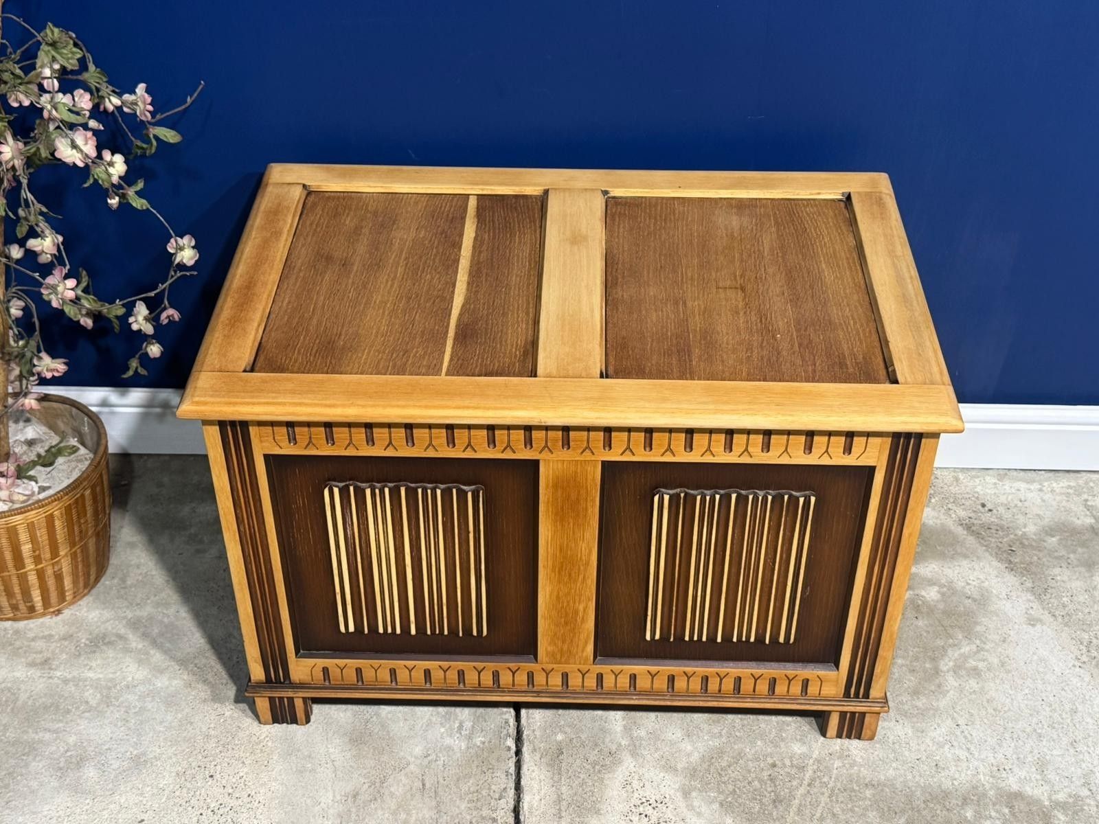 Vintage Oak Coffer Blanket Box Panelled Front Hinged Lid Stripped Light Wood photo Furniture