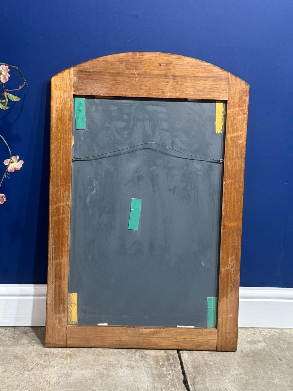 photo furniture Antique Art Deco Oak Mirror Floral Carved Light Wood Arch