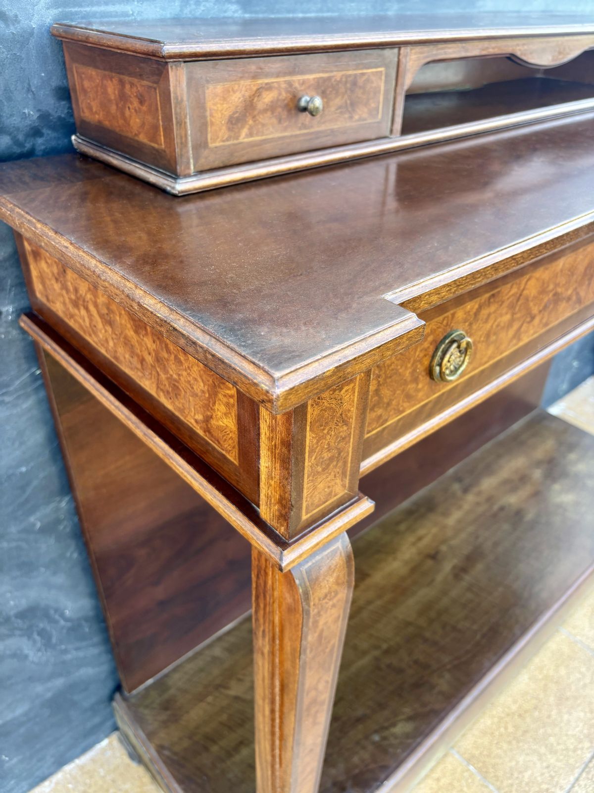 photo for sale Elegant Empire Style Console With Burlwood Veneer And Bronze Details
