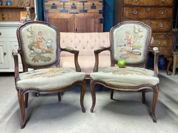 Furniture A Charming Pair Of French Antique Parlour Armchairs photo