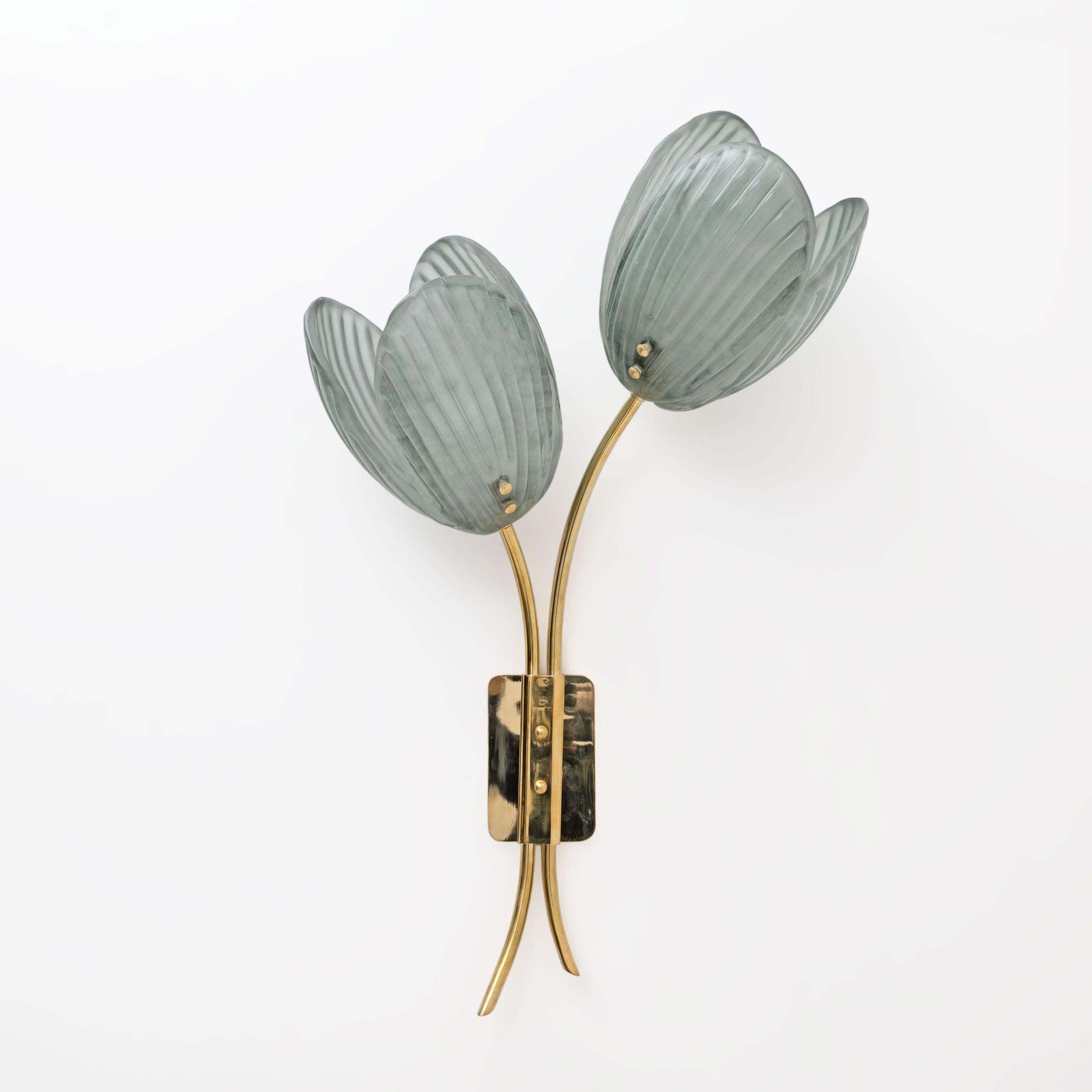 Paar Murano-glas en messing wandlampen met tulpenmotief photo for sale
