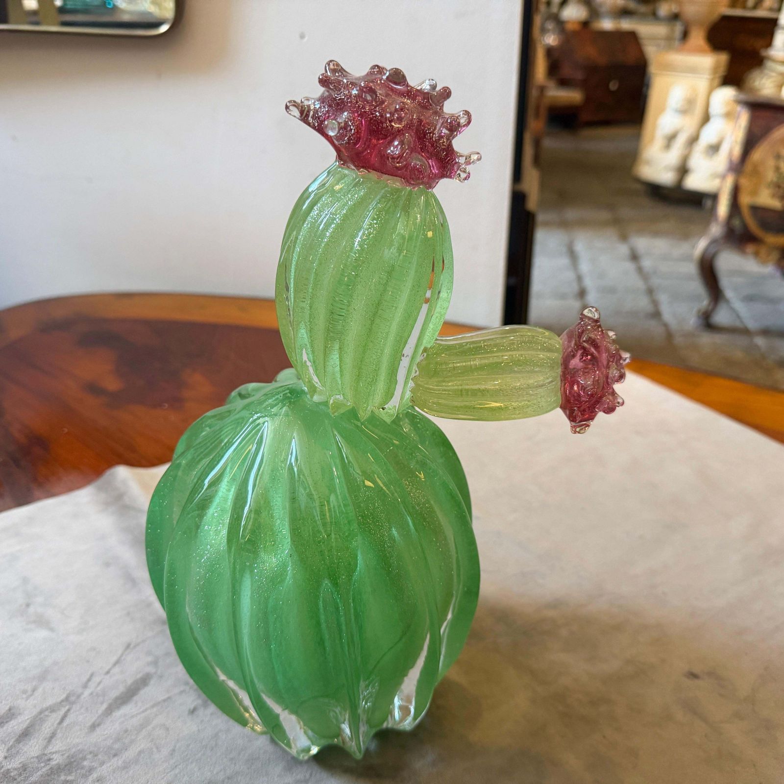1990s Green Emerald And Amethyst Purple Murano Glass Flowering Cactus photo furniture
