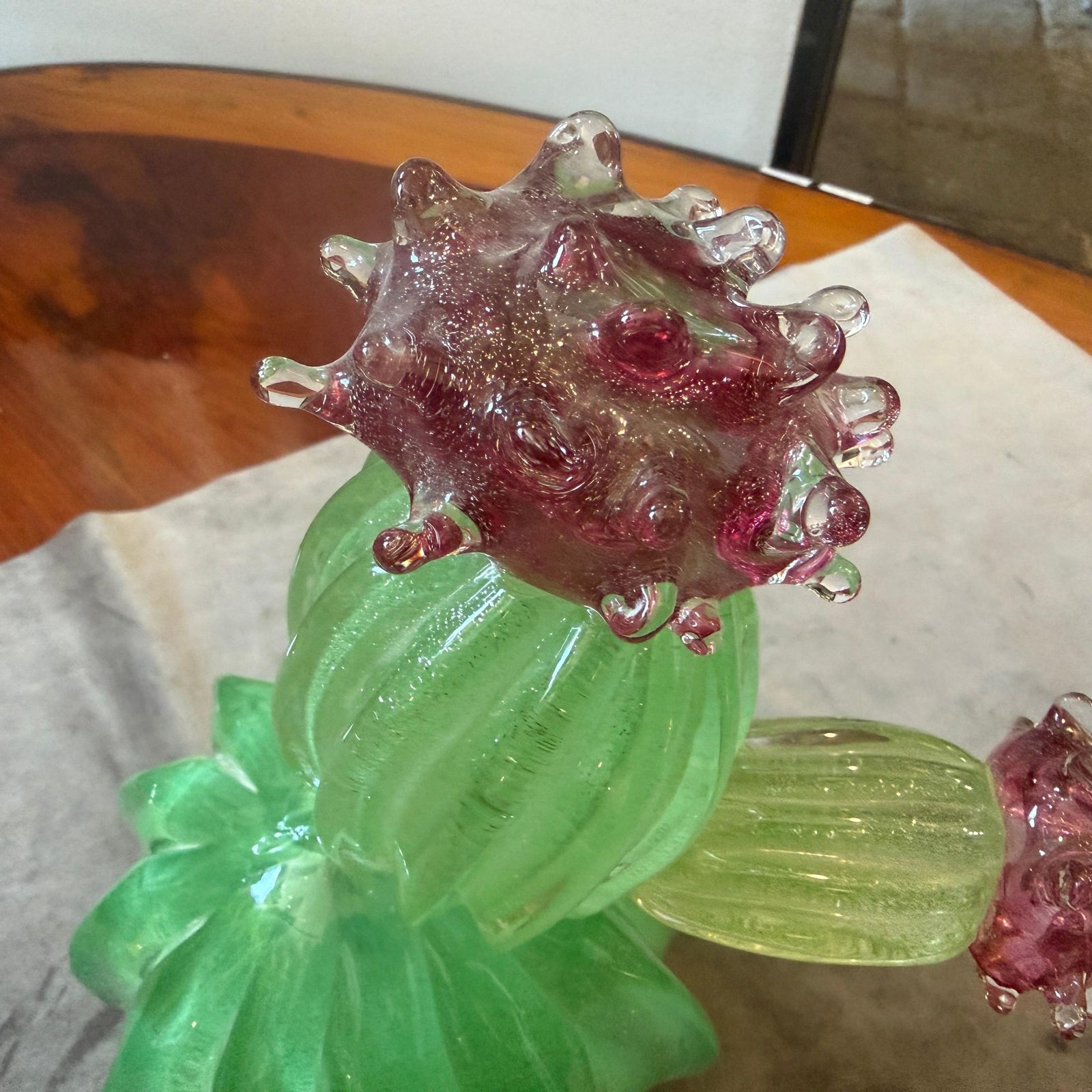 1990s Green Emerald And Amethyst Purple Murano Glass Flowering Cactus photo 1959.0