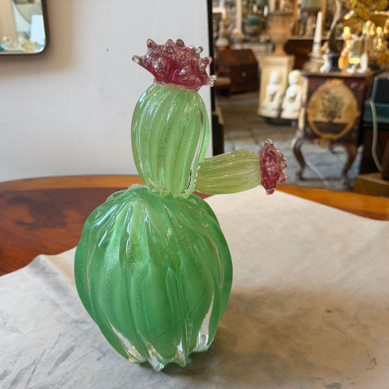 1990s Green Emerald And Amethyst Purple Murano Glass Flowering Cactus photo vintage