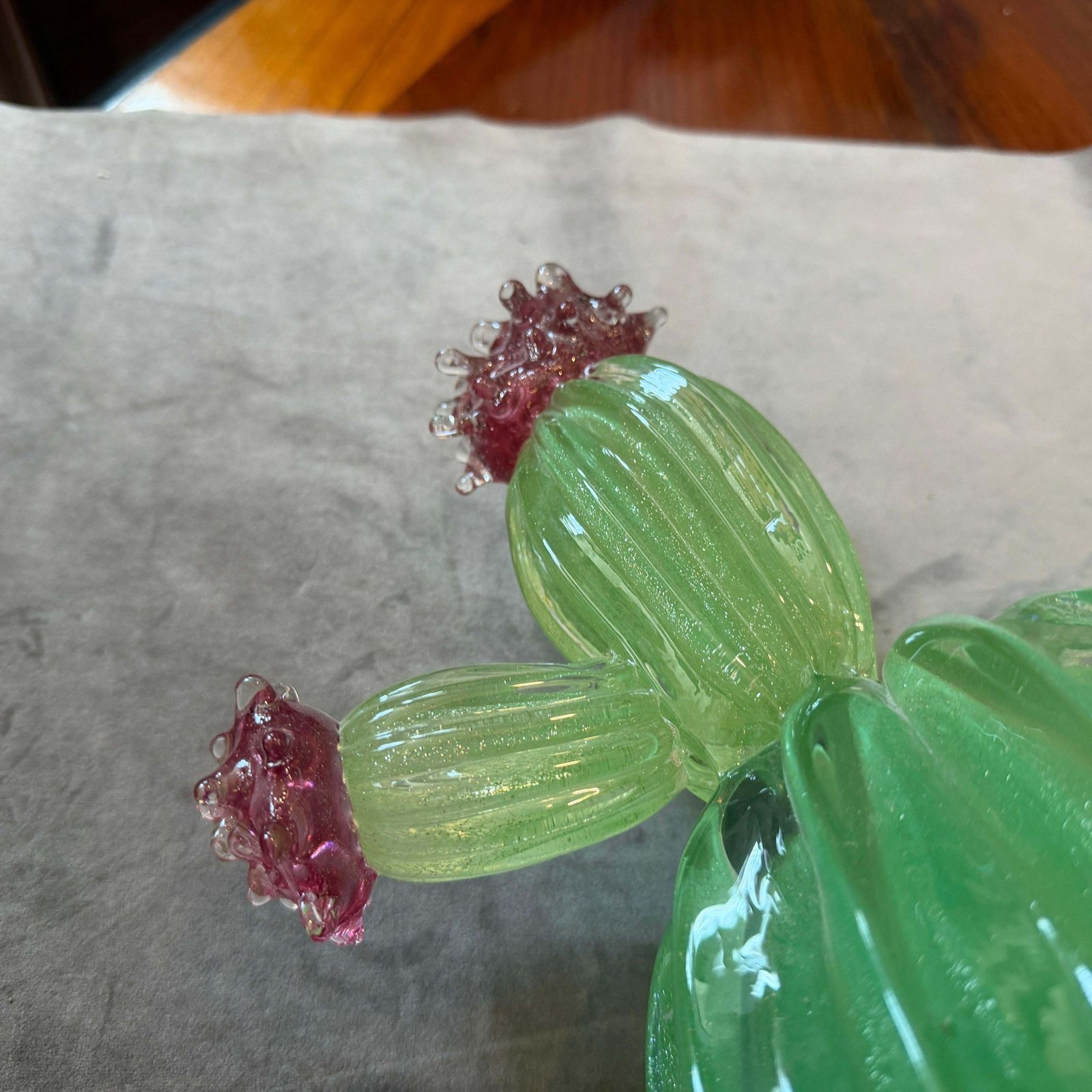 photo for sale 1990s Green Emerald And Amethyst Purple Murano Glass Flowering Cactus