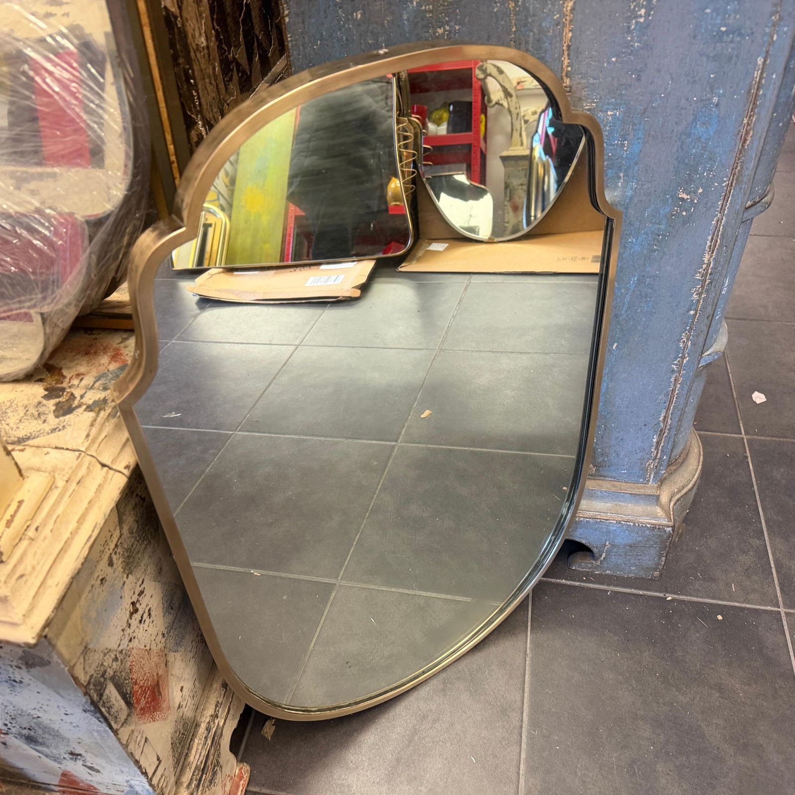 1950s Mid Century Modern Gio Ponti Style Solid Brass Wall Mirror photo Home Decor
