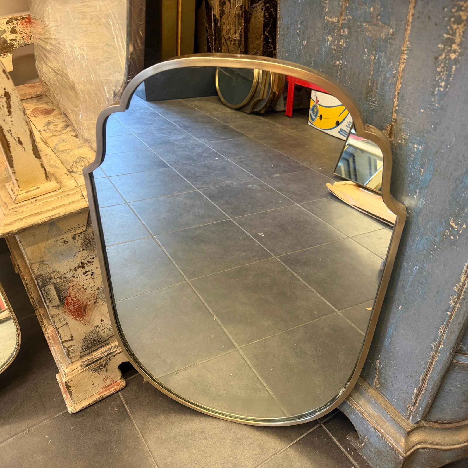 1950s Mid Century Modern Gio Ponti Style Solid Brass Wall Mirror photo vintage