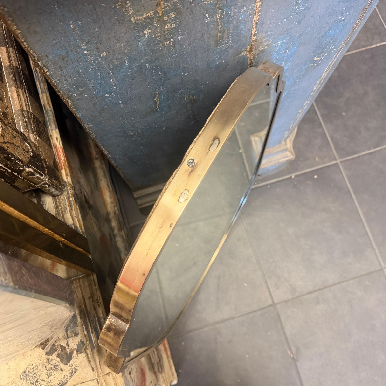 photo for sale 1950s Mid Century Modern Gio Ponti Style Solid Brass Wall Mirror