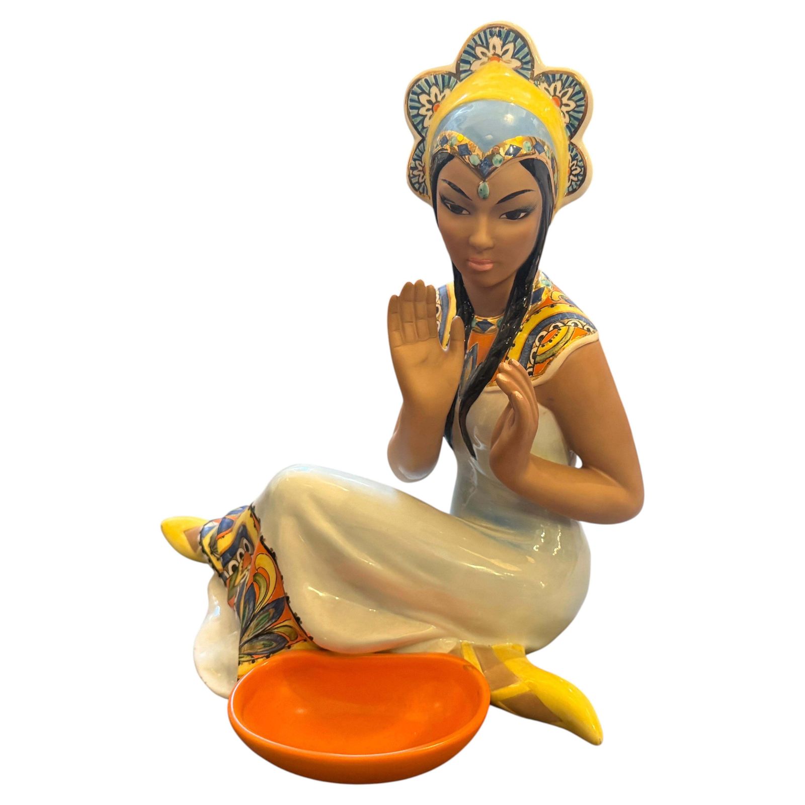 1950s. Hand Painted Porcelain Oriental Woman Figure By Ronzan