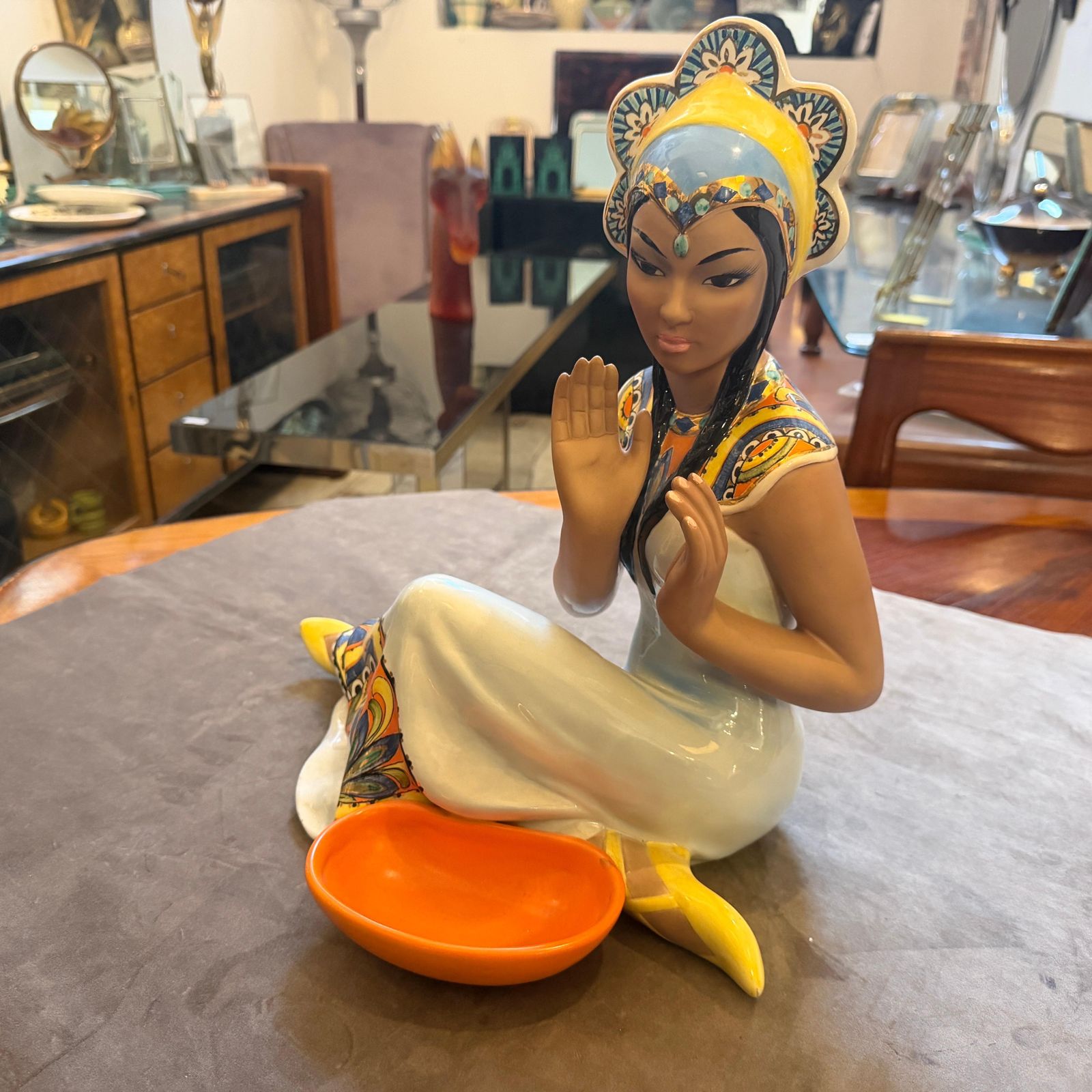 photo furniture 1950s. Hand Painted Porcelain Oriental Woman Figure By Ronzan